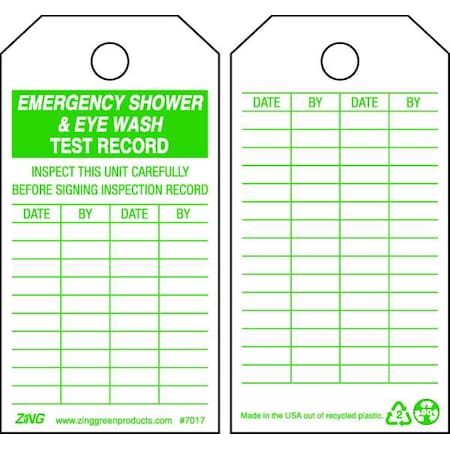 Tag Emergency Eyewash/Shower Inspect 5.75HX3W MPN:7017