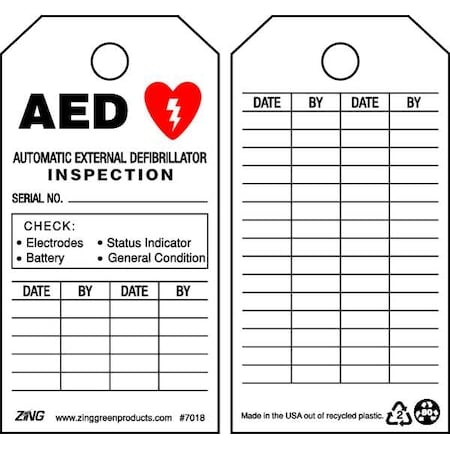 Eco Safety Tag Aed Inspection 5.75HX3W MPN:7018