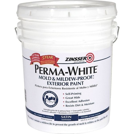 Interior Paint, Satin, Latex Base, White, 5 gal MPN:02700