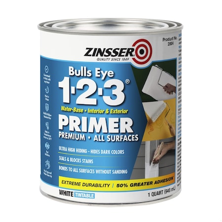 Bulls Eye 1-2-3 Water Based Primer, White, 1 Qt. MPN:2004