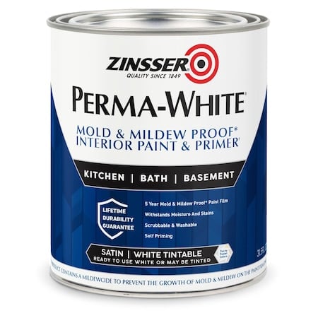 Interior Paint, Satin, Water Base, White, 1 qt MPN:2704