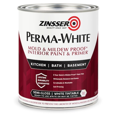 Interior Paint, Semi-Gloss, Water Base, White, 1 qt MPN:2754
