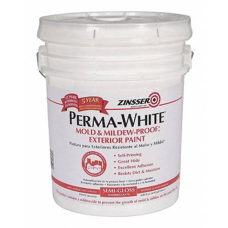 Interior/Exterior Paint, Satin, Water Base, White, 5 gal MPN:3100