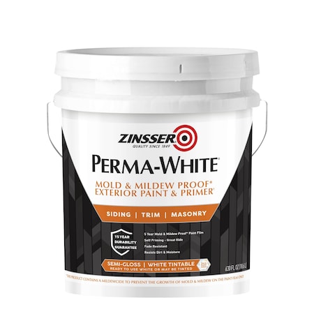 Interior/Exterior Paint, Semi-gloss, Water Base, White, 5 gal MPN:3130