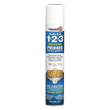 General Purpose Spray Primer, Be 1-2-3 Turbo White, Flat, Solvent, 26 oz. MPN:343746