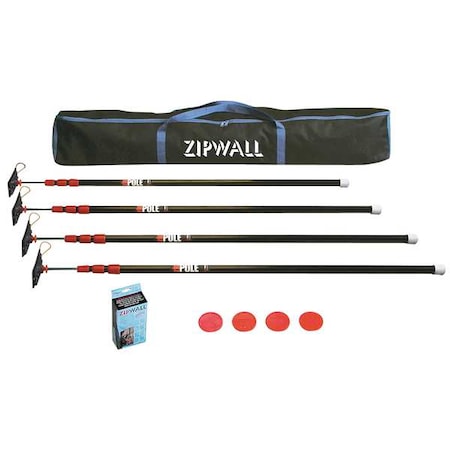 Dust Barrier System, Telescoping Pole, Telescoping, 10 ft Max Extension Ht, 5 in Wd, includes 4 poles MPN:ZP4