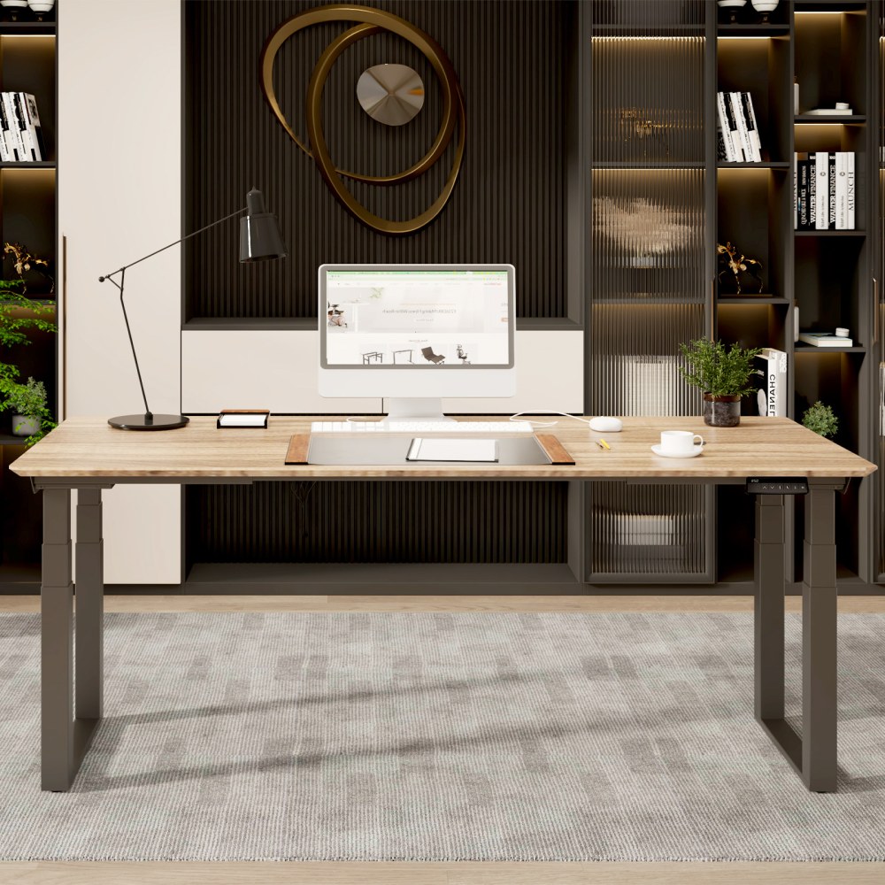 FlexiSpot E7Q Electric 72inW Height-Adjustable Standing Desk, Bamboo/Black MPN:E7QBR7230LBZB