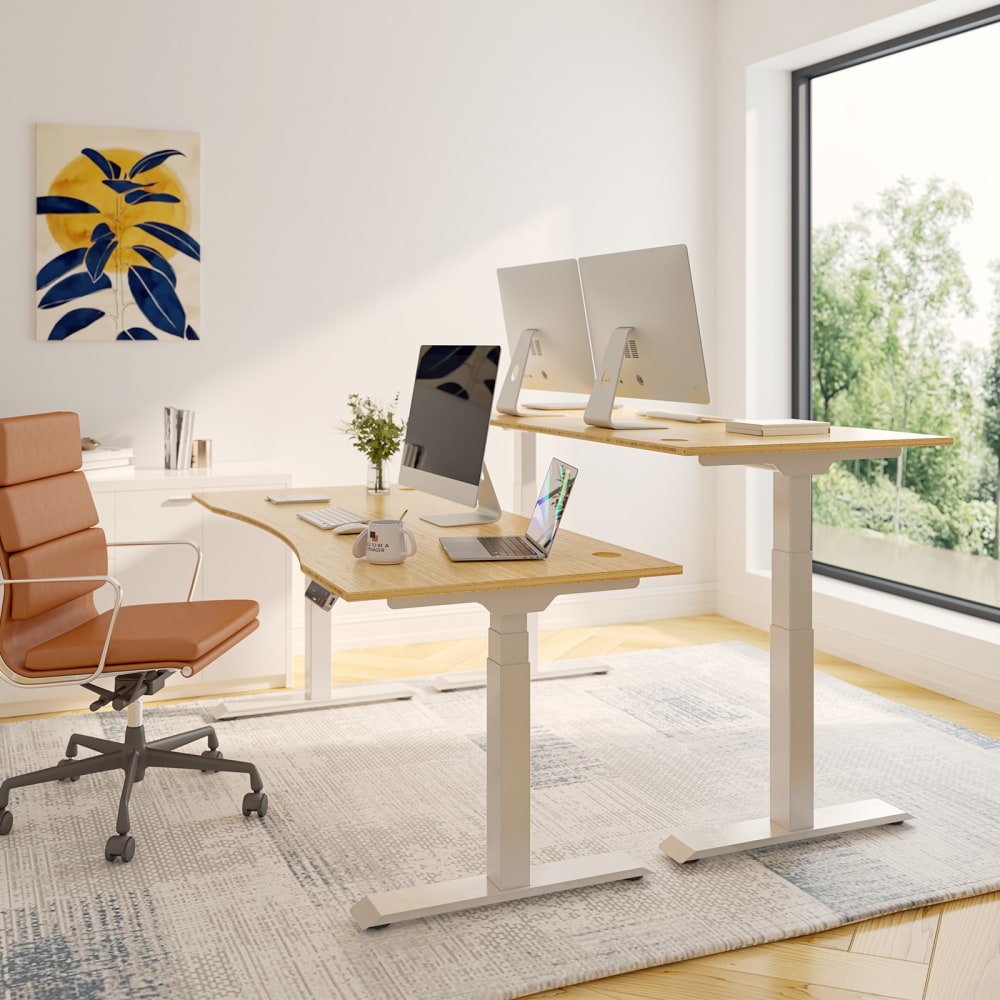 FlexiSpot E7 Electric 72inW Height-Adjustable Standing Desk, Bamboo/White MPN:E7WCR7230LBZB