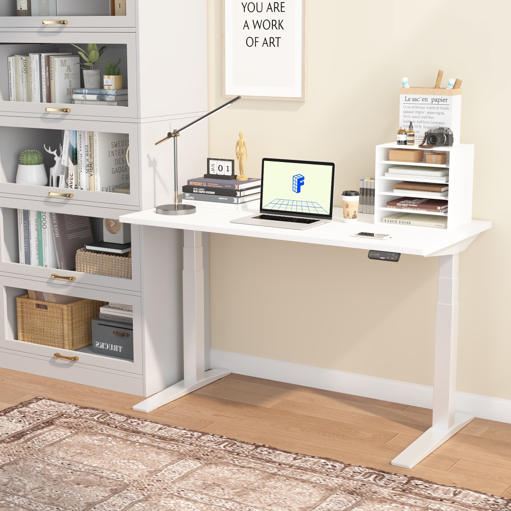 FlexiSpot E7 Pro Electric 55inW Adjustable Height Standing Desk, White MPN:E7WPRO5528-W