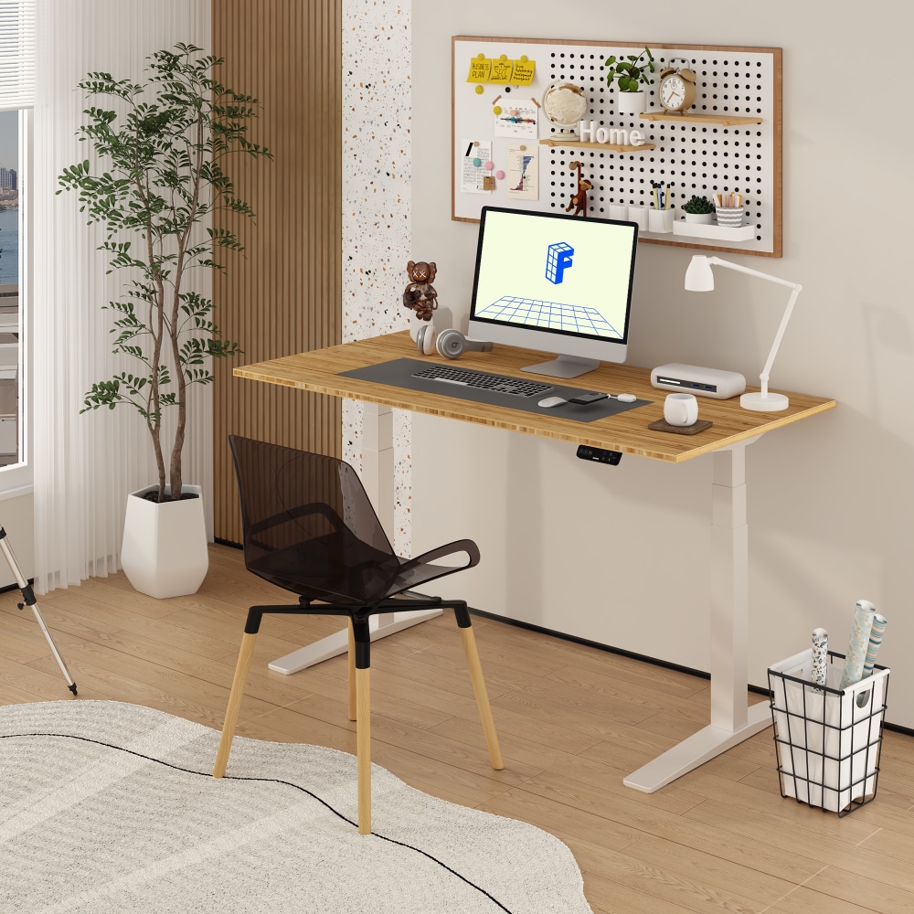 FlexiSpot E7 Pro Electric 60inW Adjustable Height Standing Desk, White/Bamboo MPN:E7WPRO6030LBZB