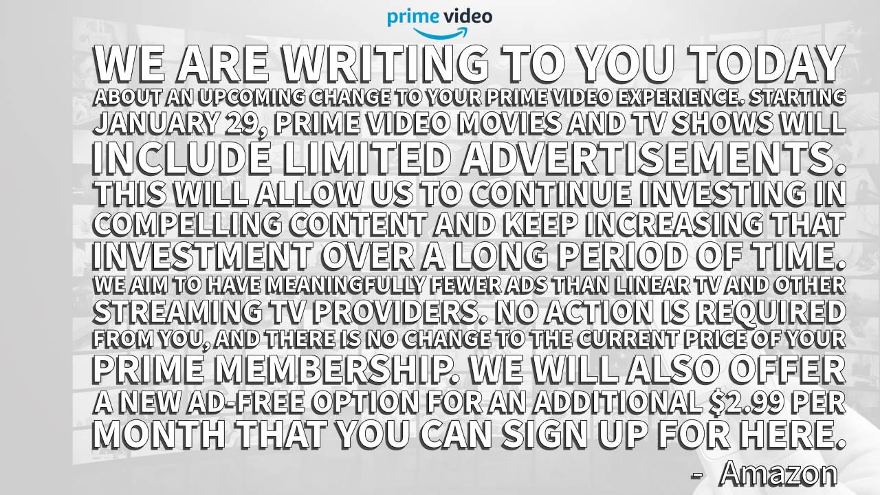 Amazon prime video shows ads to prime customers and requires them to pay extra fo ad-free viewing