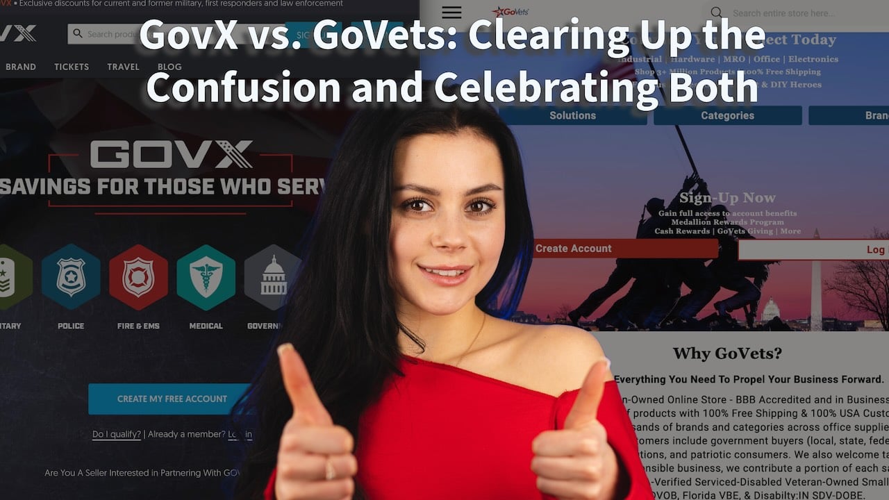 GovX vs. GoVets: Clearing Up the Confusion and Celebrating Both.  Girl thumbs up in front of both websites