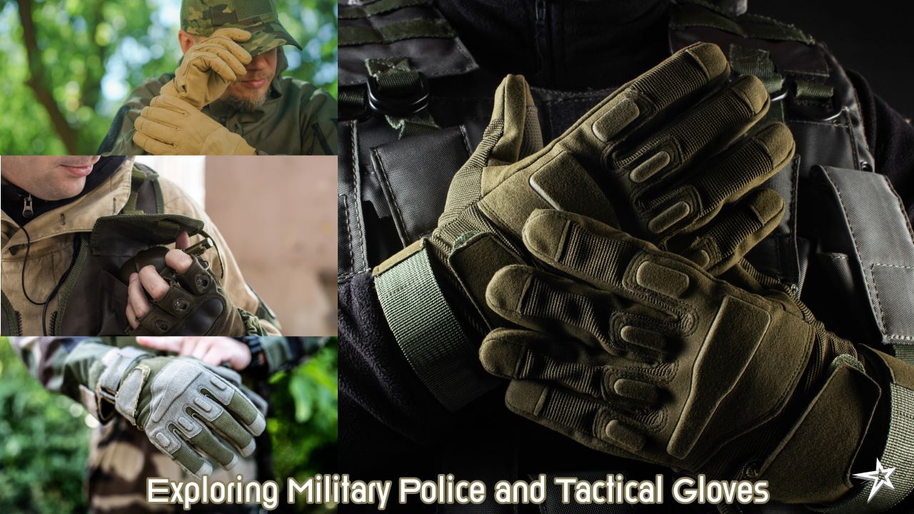 Military police and tactical gloves - men wearing tactical gloves for different applications