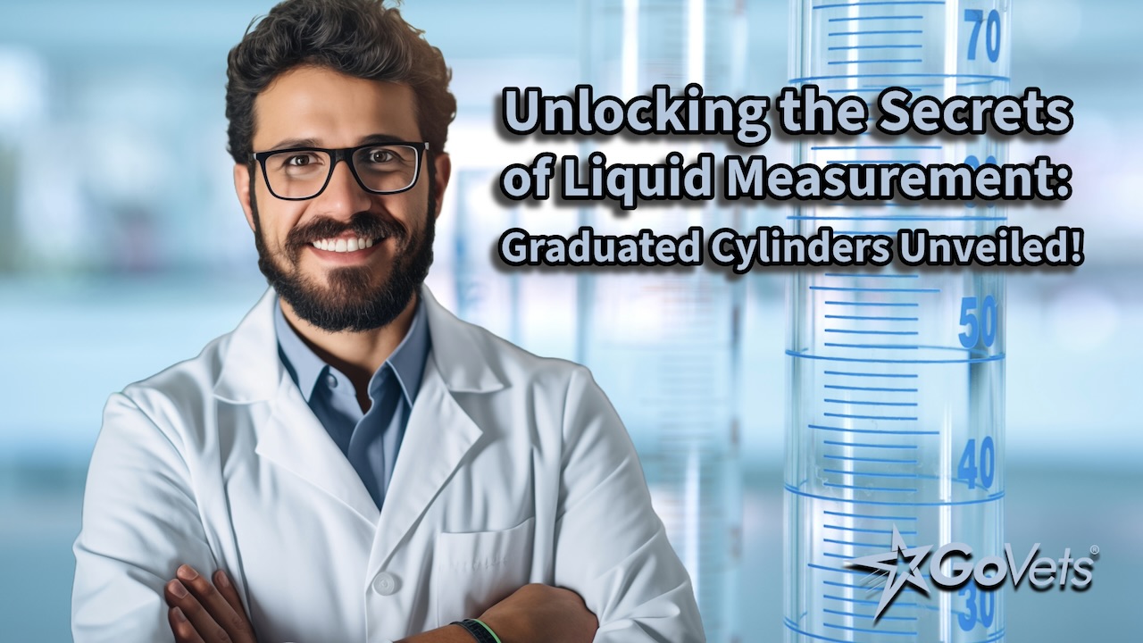 Graduated Cylinders - Man in white labcoat - background of graduated cylinders in blue background