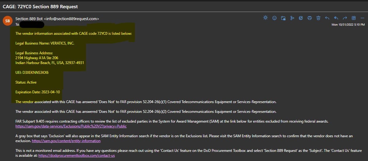 GoVets - CAGE Code - RPA Request Email Response