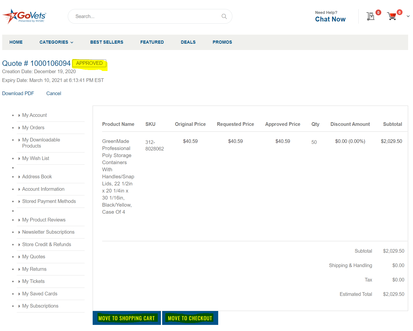 Add GoVets Quote to your Cart for Payment